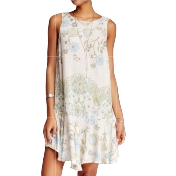 Free People Dobby Dot Blue Green Floral Slip Dress - Picture 1 of 13